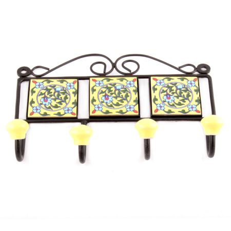 Yellow Forest Green Leaf Floral Tiles Hooks